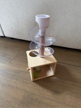 Wooden Ball Drop Toy with Clear Spiral Ramp - Natural Wood & Light Pink
